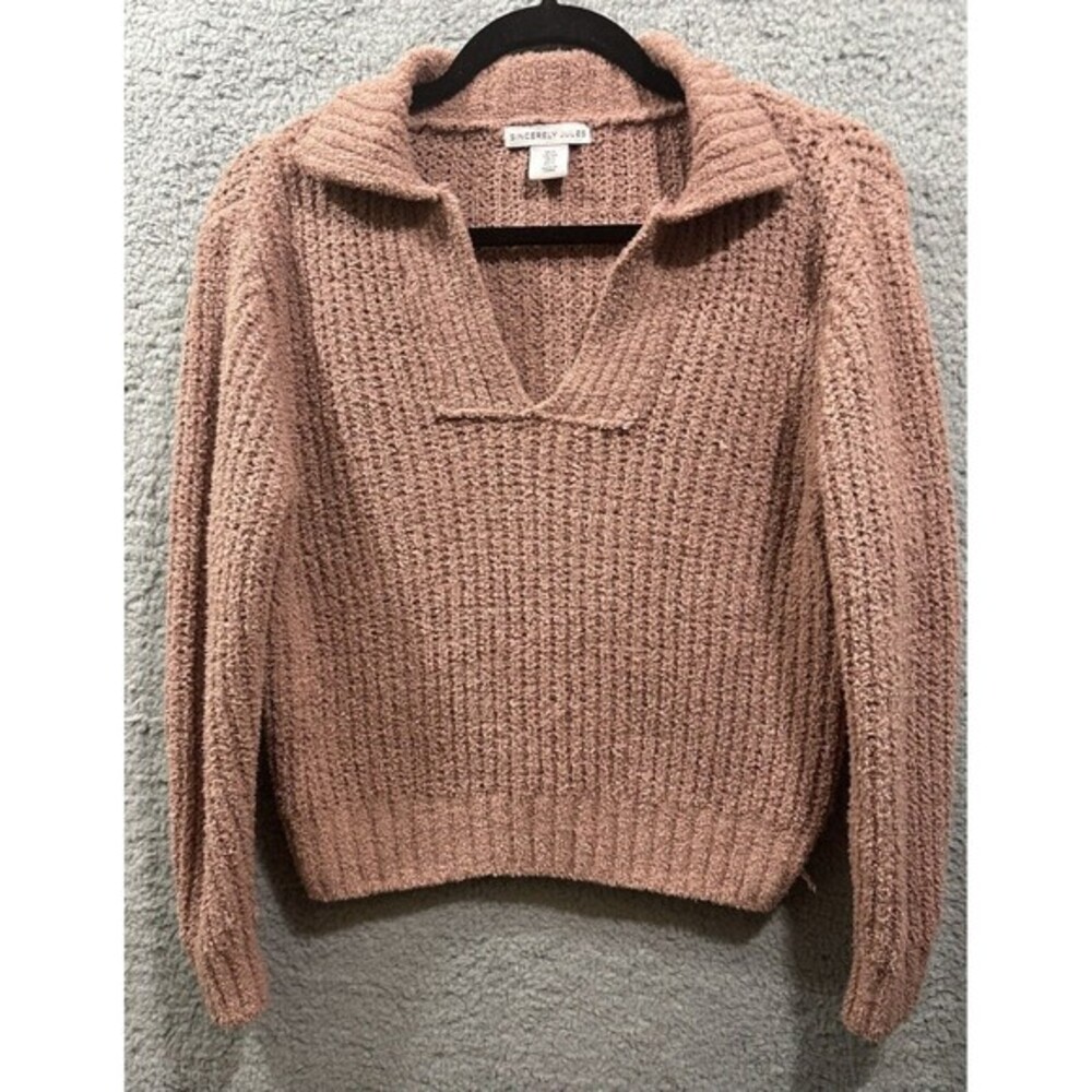Sincerely Jules Sweater Rose/Mauve Long Sleeve Pullover Cropped V Neck Small